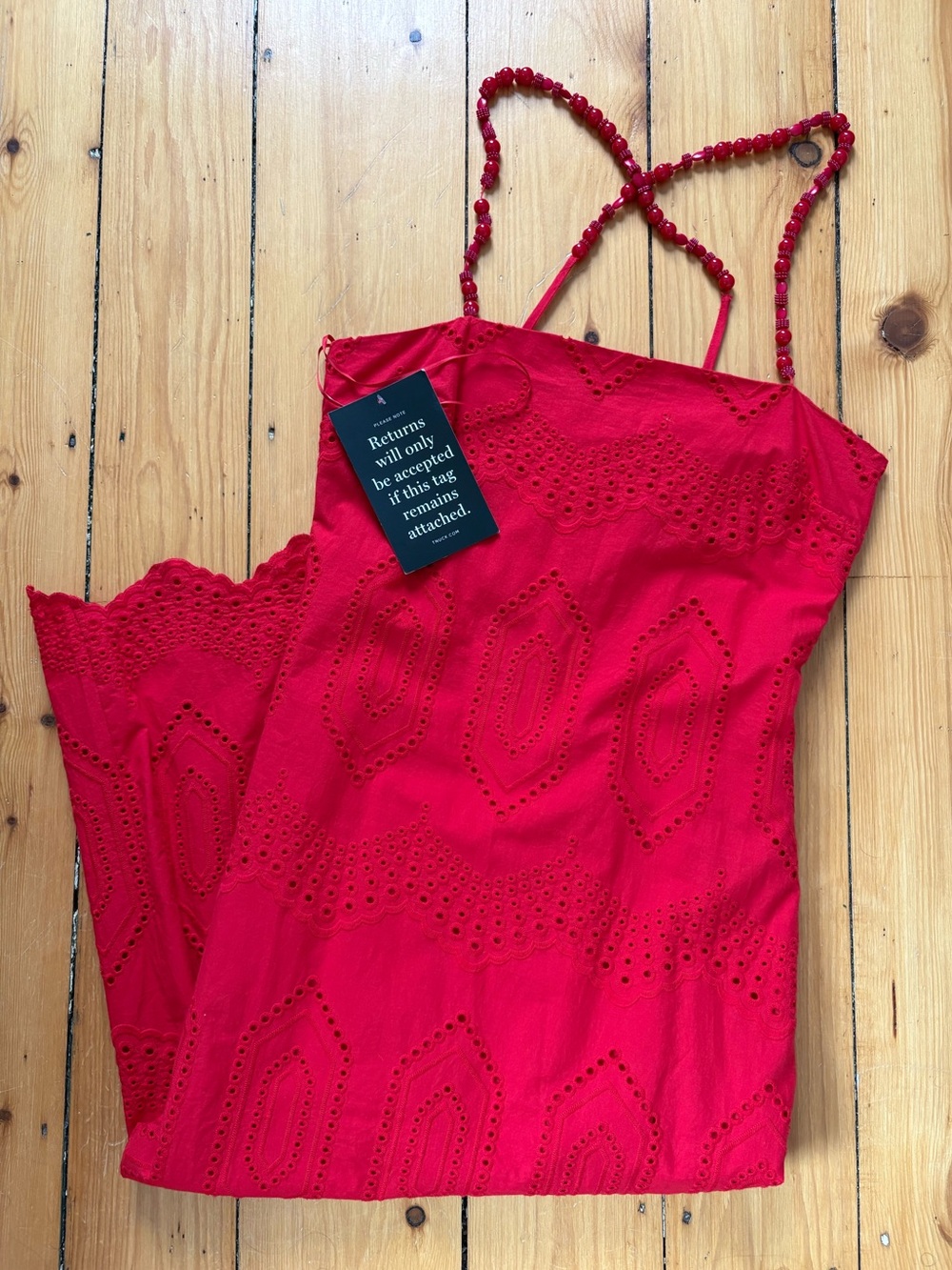 NWT Hyacinth House Tuckernuck Red Eyelet Dress with Beaded Straps size small